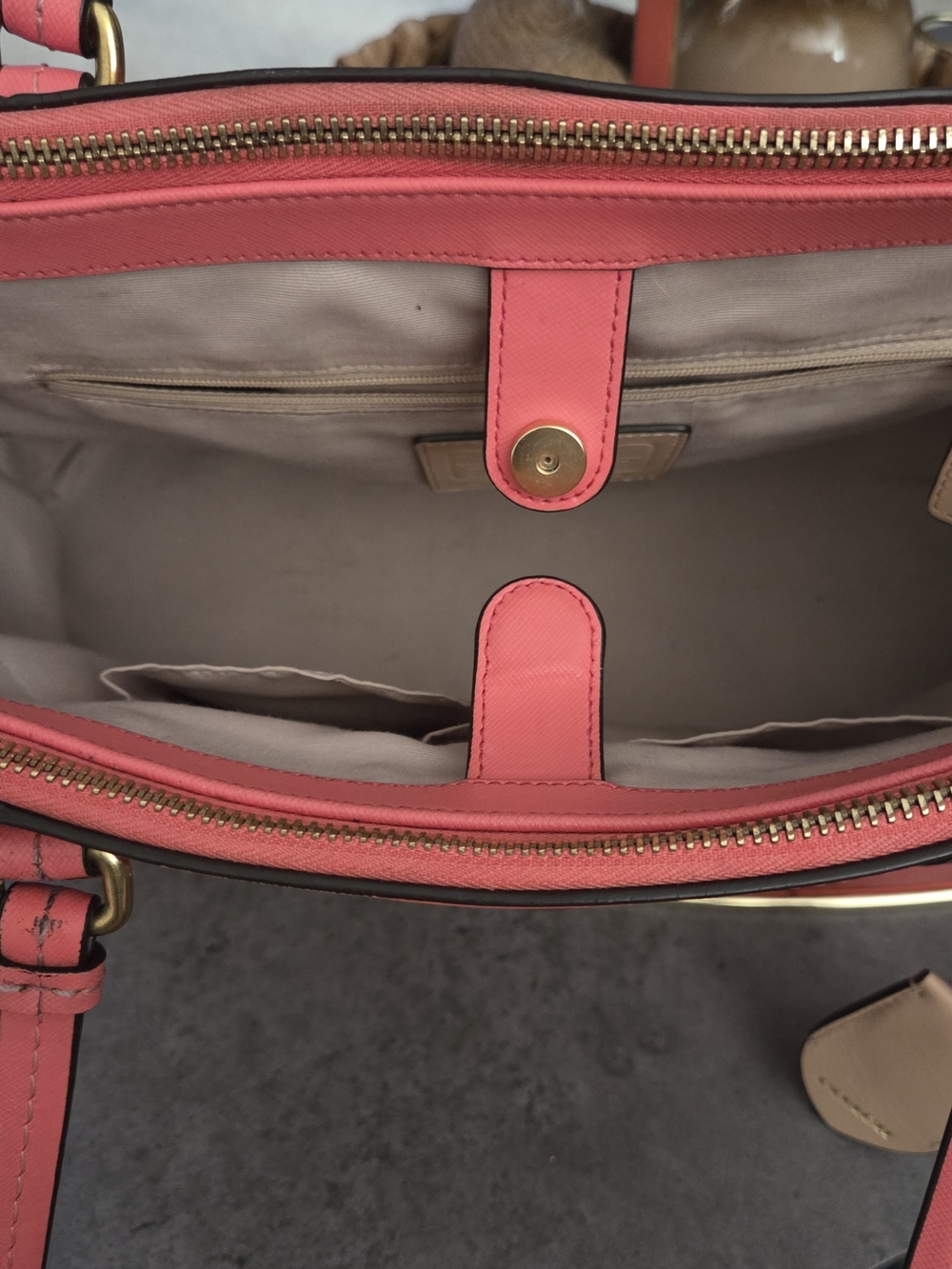 Coach Coral Pink Saffiano Leather Tote - Picture 4 of 17